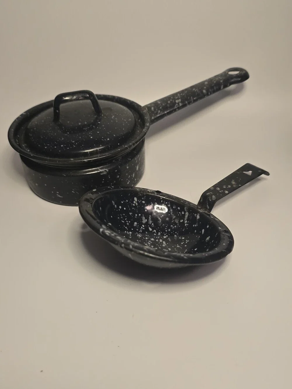 Speckled Black Enamel Saucepan and Egg Poacher Set - Black